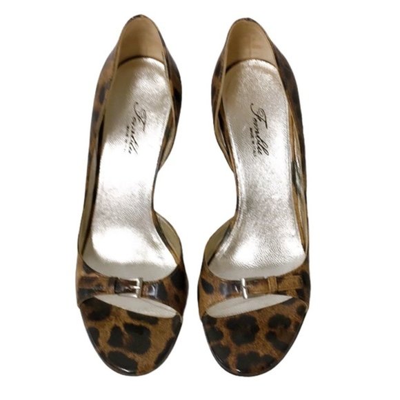 FEMBLU Leopard Leather Open Toe Heels - Picture 1 of 11